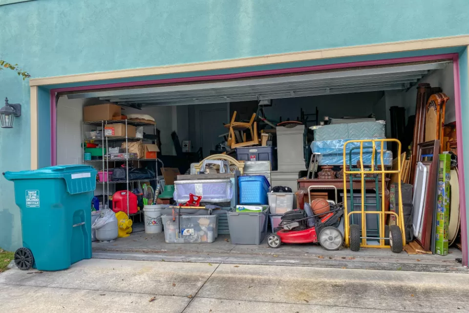Residential garage full of home storage